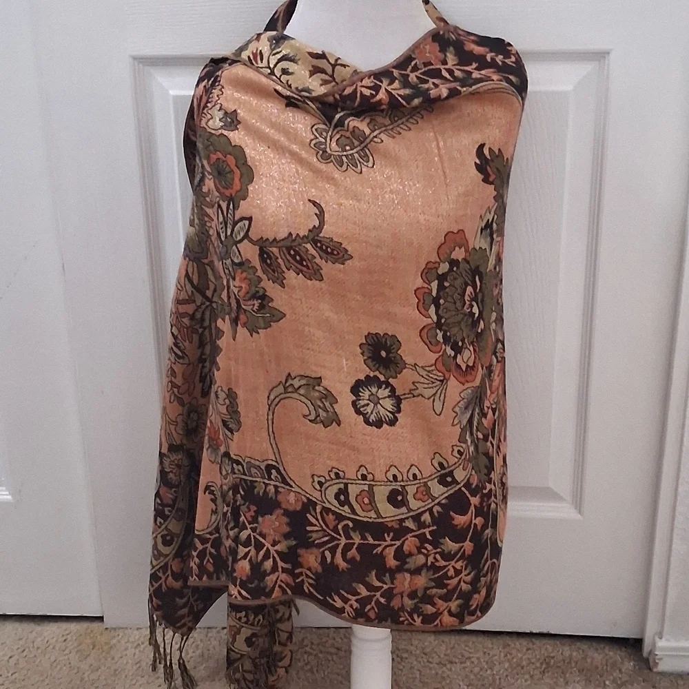 Beautiful Silk Blanket Scarf With Fringe  27